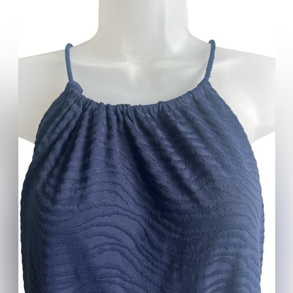 J. McLaughlin Navy Blue Textured Tie Halter Sleeveless Top Large - Picture 2 of 6